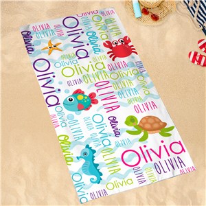Personalized Ocean Word Art Beach Towel