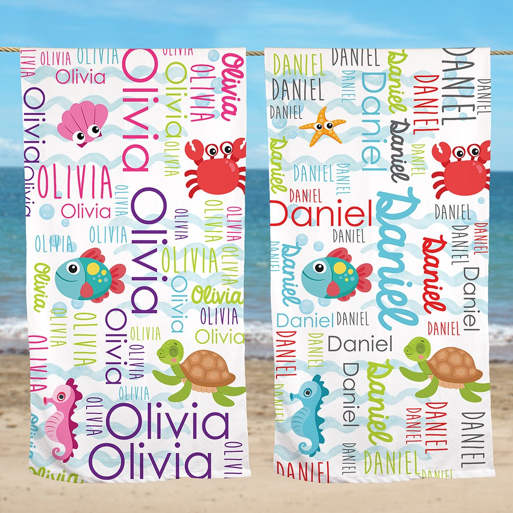 Personalized Ocean Word Art Beach Towel