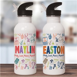 Personalized Colorful School Icons Water Bottle U2131420