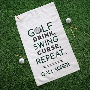 Golf, Drink, Swing, Curse, Repeat Personalized Golf Towel