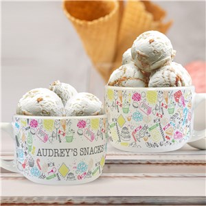 Personalized Dessert Icon Background Bowl with Handle U2149023T
