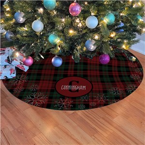 Personalized Plaid Tree Skirt With Snowflakes