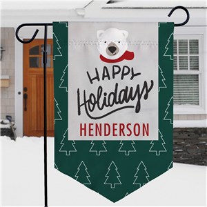 Personalized Happy Holidays Bear & Trees Pennant Garden Flag U21546161X