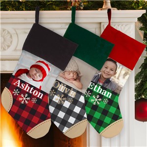 Custom Buffalo Plaid Christmas Stocking With Photo