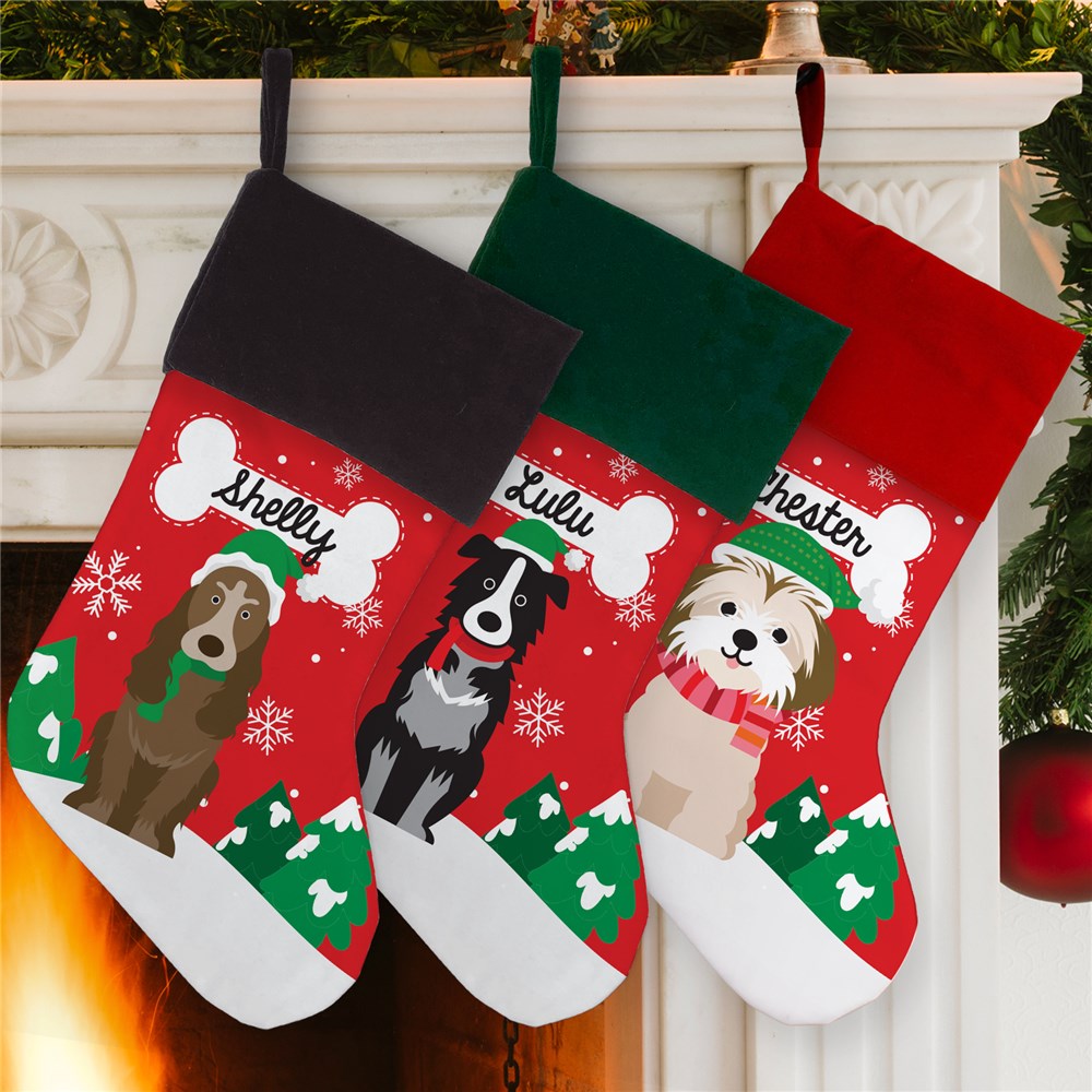 Christmas Stocking Personalized With Dog Breed & Name