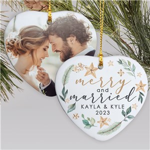 Personalized Merry & Married Photo Heart Ornament U2157325