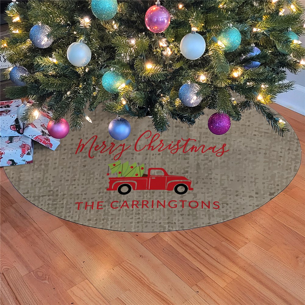 Red Farm Truck Personalized Christmas Tree Skirt