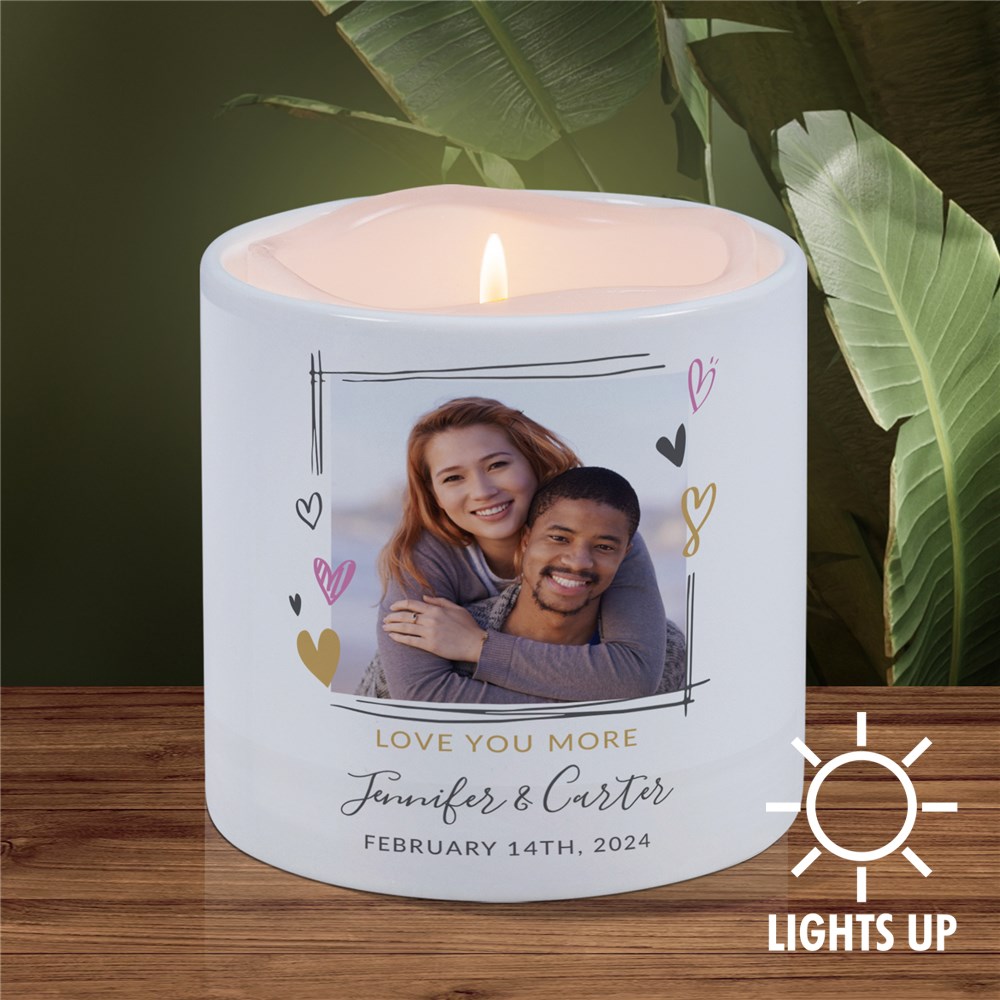 Personalized Love You More Photo LED Candle with Holder