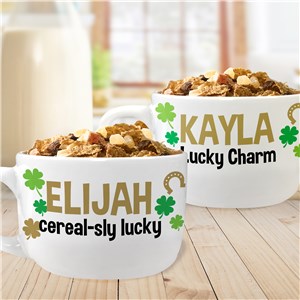 Lucky Clovers Personalized Cereal Bowl With Handle