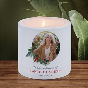 Personalized Winter Green & Cardinal Remembrance LED Candle with Holder U22118171