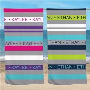 Personalized Horizontal Stripes Repeating Name Beach Towel U2219333T