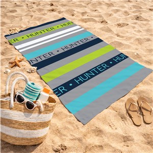 Personalized Name Striped Beach Towel