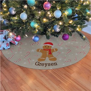 Personalized Gingerbread boy or girl with candy canes 48" Sublimated Tree Skirt