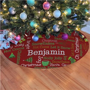 Personalized Christmas Icons Static Word Art 48" Sublimated Tree Skirt