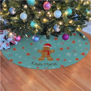 Personalized Gingerbread Hearts and Snowflakes 48" Sublimated Tree Skirt
