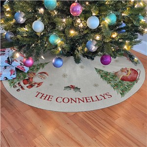 Personalized Watercolor Vintage Christmas Tree Skirt