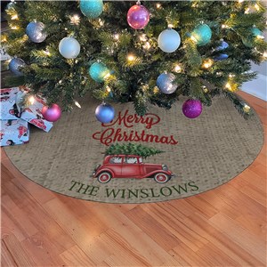 Personalized Wishing you a very Merry Christmas Red Truck Tree Skirt