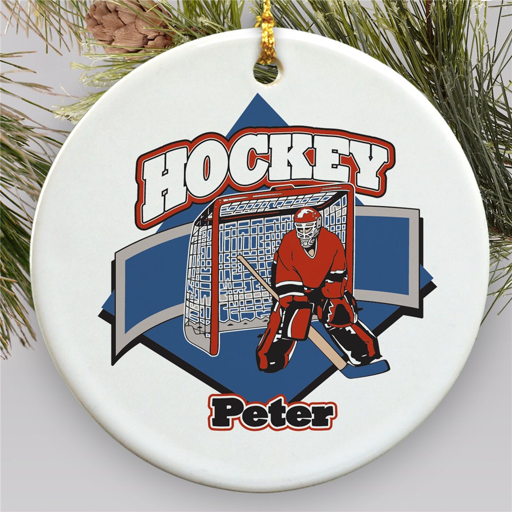 Personalized Ceramic Hockey Player Ornament | Personalized Hockey Ornaments