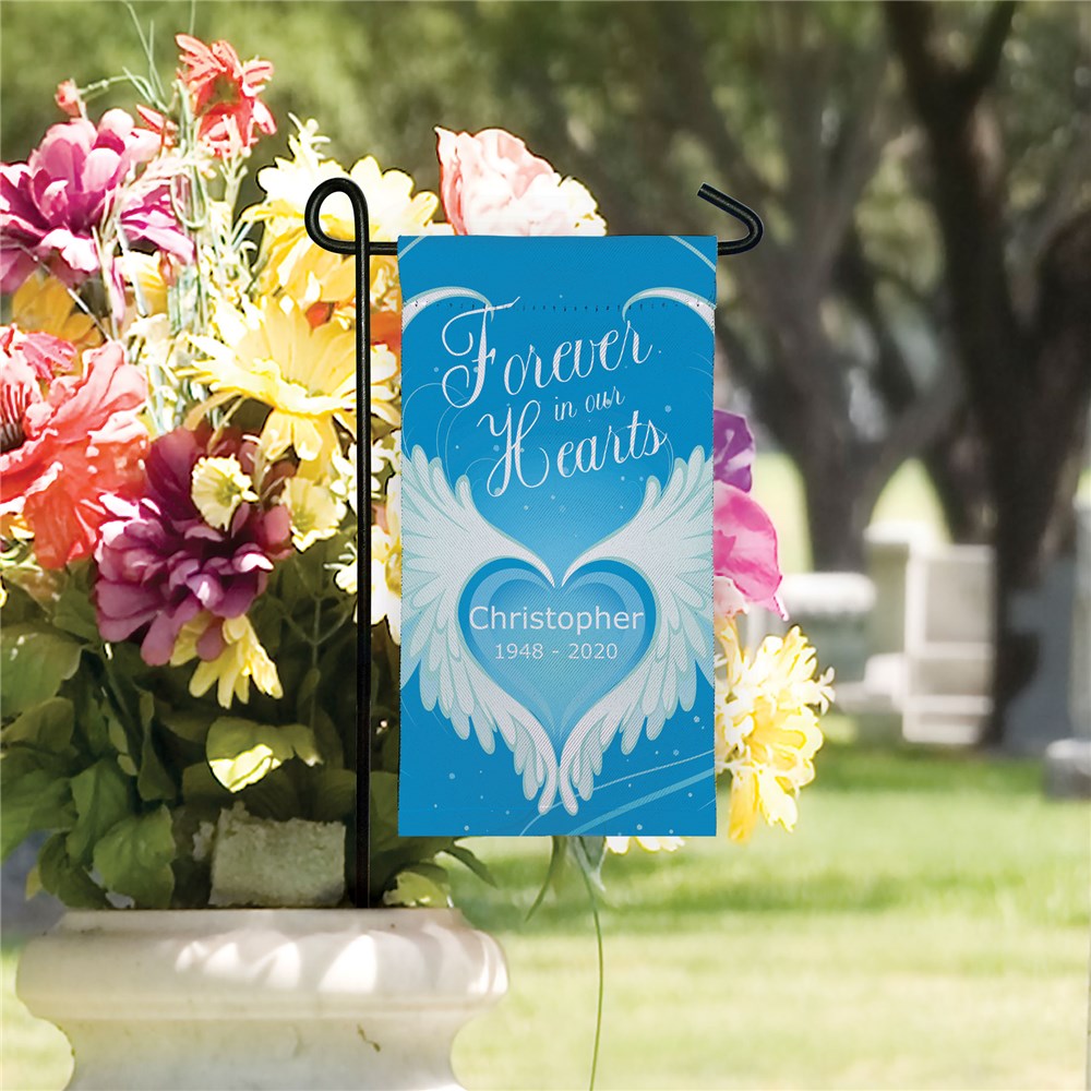 Personalized Forever In Our Hearts Mini Memorial Garden Flag