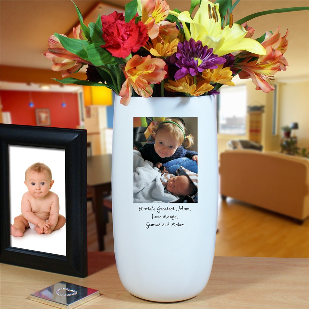 Personalized Ceramic Photo Vase with Custom Caption