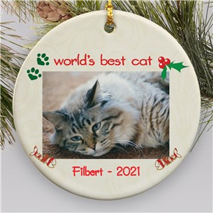Personalized Ceramic Cat Photo Ornament | Personalized Cat Christmas Ornaments