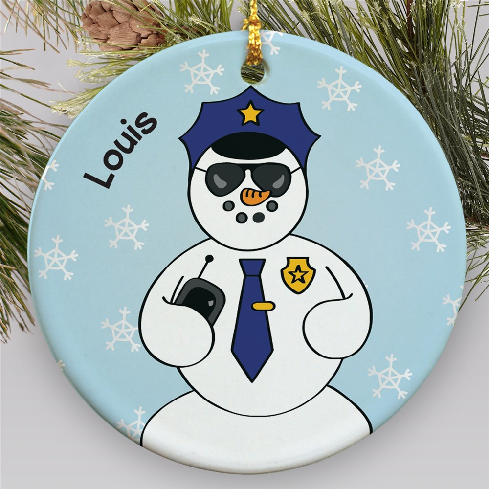Personalized Ceramic Police Snowman Ornament | Personalized Police Ornaments
