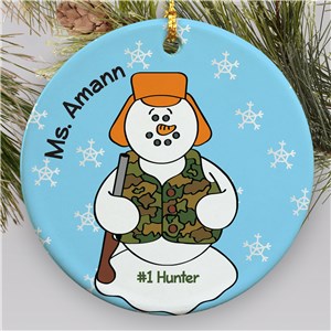 Personalized Ceramic Hunter Snowman Ornament | Personalized Hunting Ornament