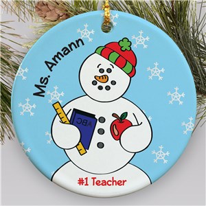 Personalized Ceramic Teacher Snowman Ornament | Personalized Teacher Ornaments
