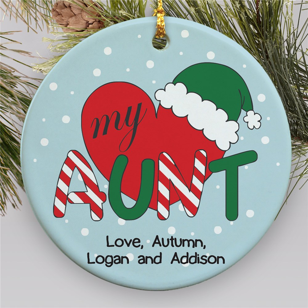 Personalized Ceramic Heart My Aunt Ornament | Personalized Family Christmas Ornaments