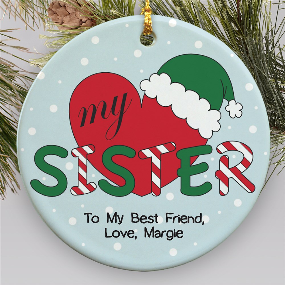 Personalized Ceramic Heart My Sister Ornament | Personalized Family Ornaments