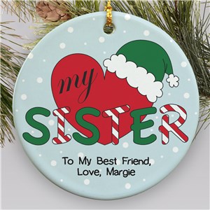 Personalized Ceramic Heart My Sister Ornament | Personalized Family Ornaments