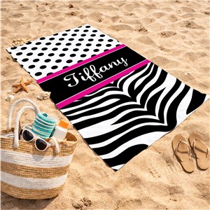 Personalized Black And White Print Beach Towel  U594333