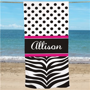 Personalized Black And White Print Beach Towel  U594333