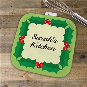 Personalized Holly Leaves Pot Holder | Personalized Christmas Decor
