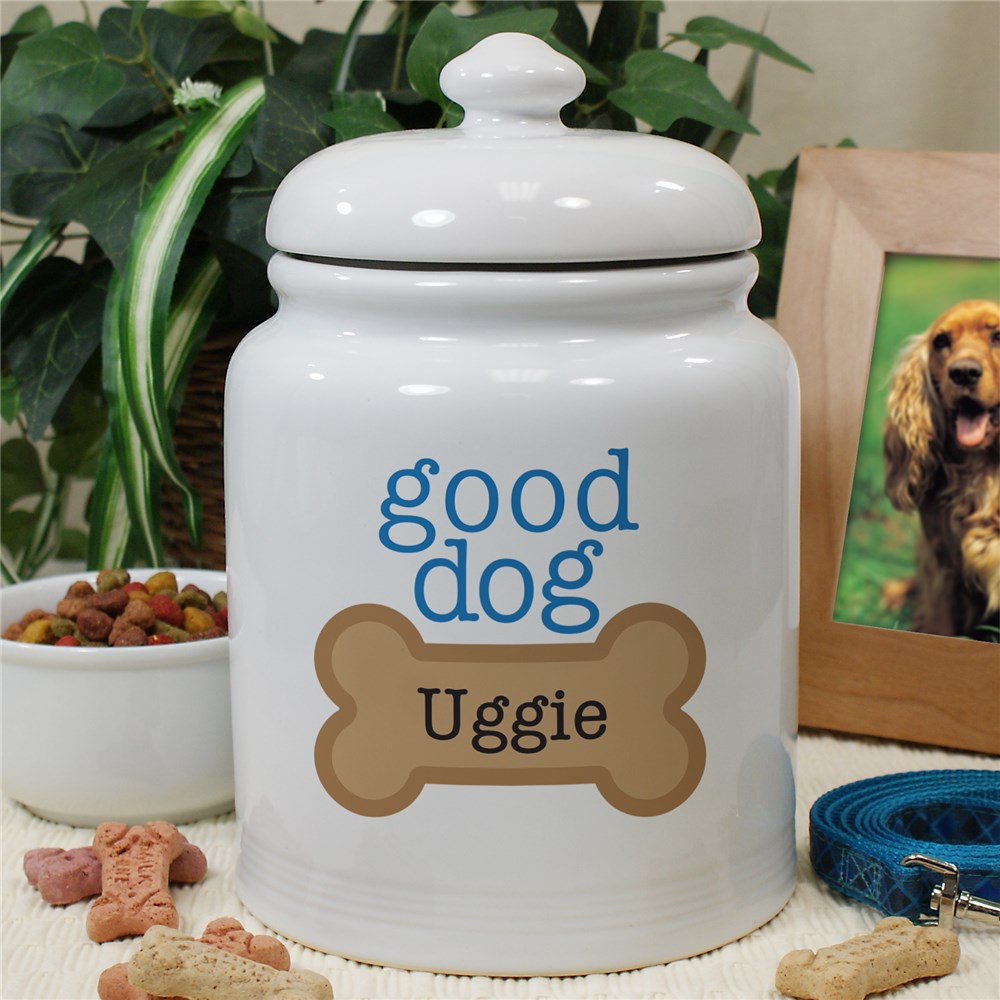 Personalized Ceramic Good Dog Treat Jar U659315