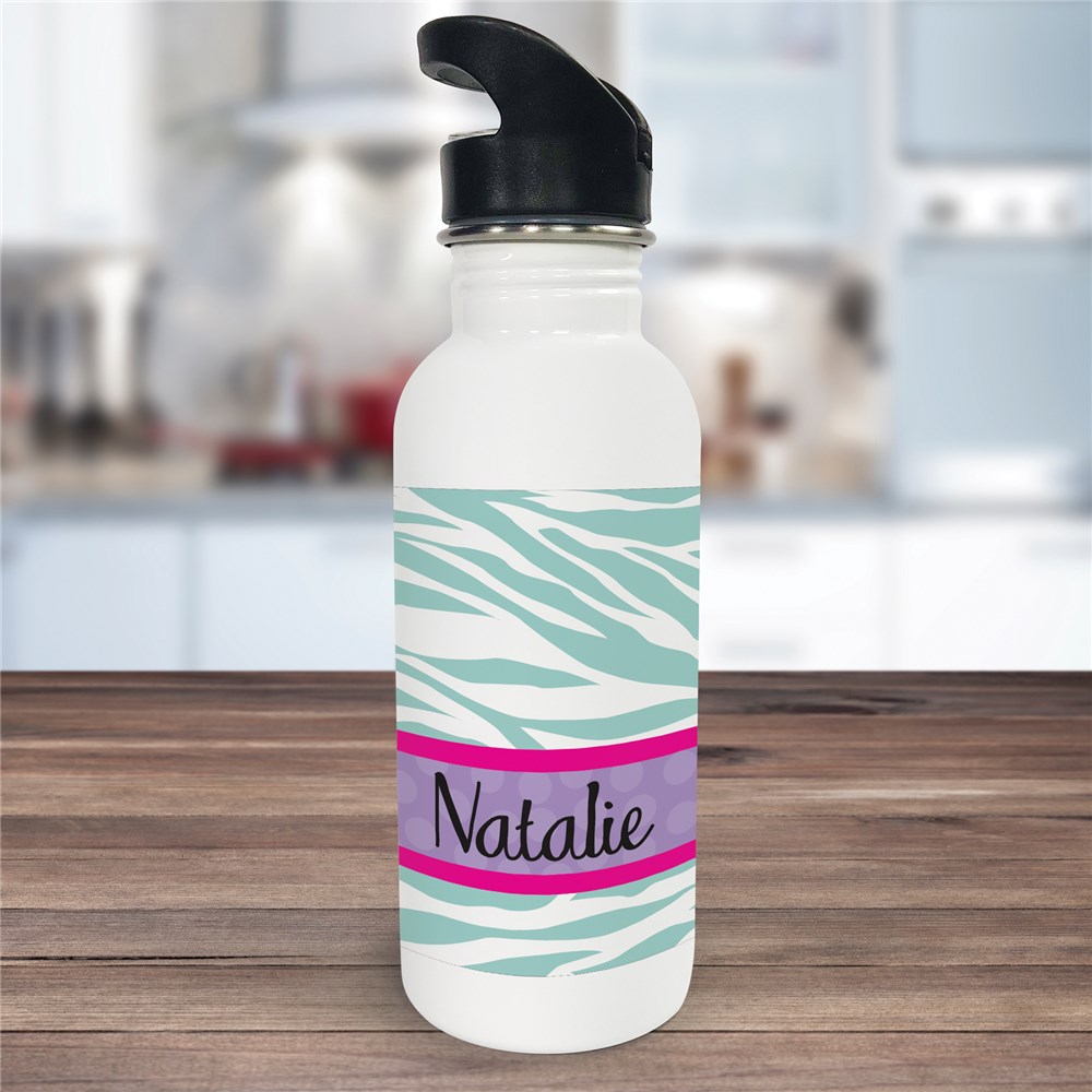 Personalized Zebra Print Water Bottle Animal Print Water Bottle