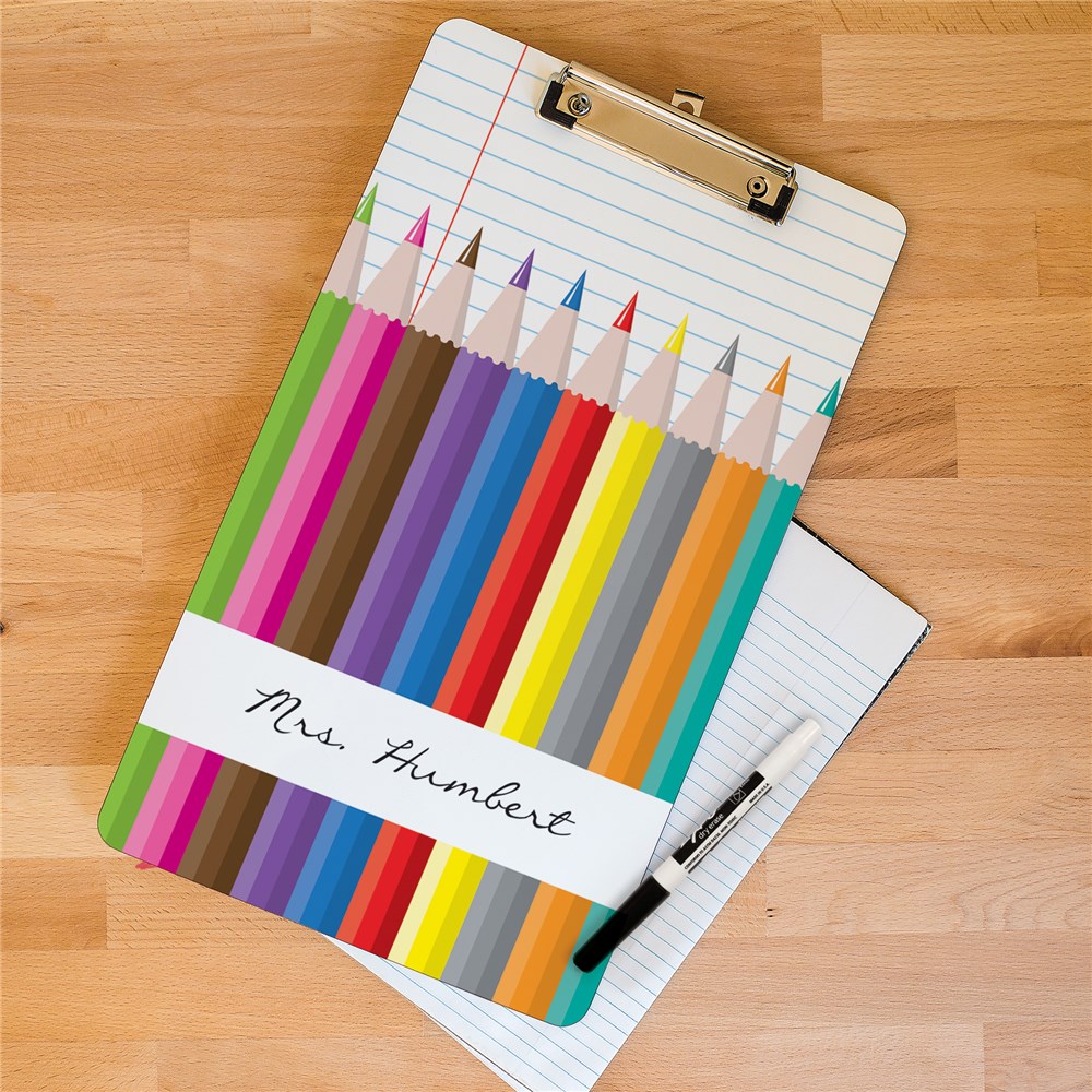 Colored Pencils Dry Erase Personalized Teacher Clipboard GiftsForYouNow