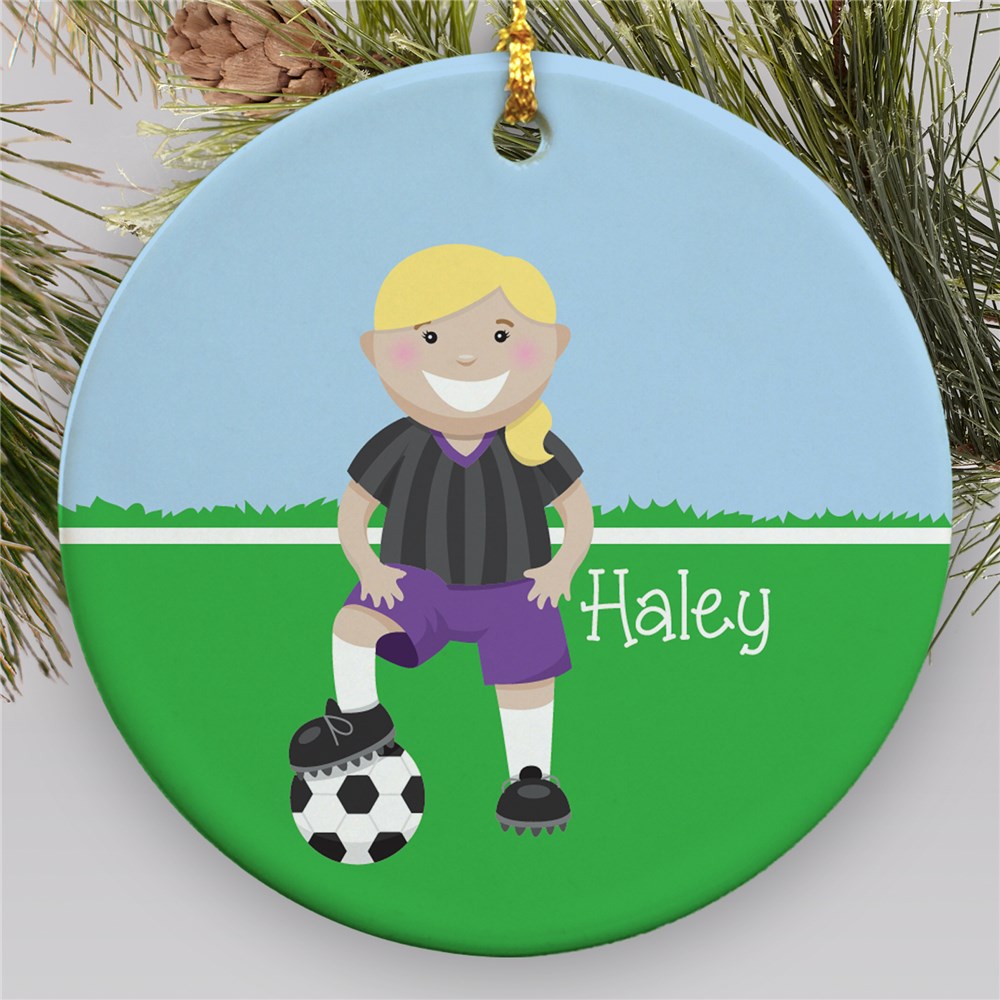 Personalized Girl Soccer Ornament | Ceramic | Personalized Soccer Ornaments