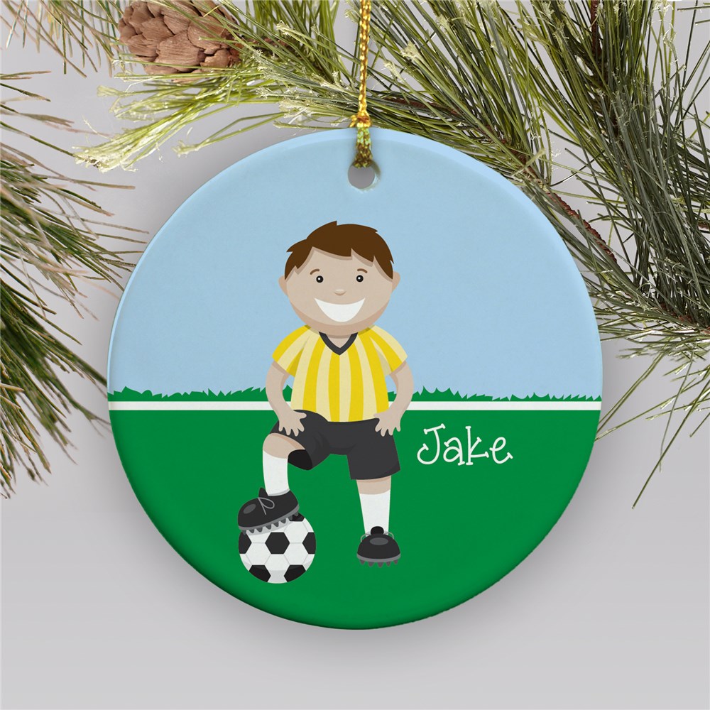 Personalized Ceramic Boy Soccer Holiday Ornament GiftsForYouNow