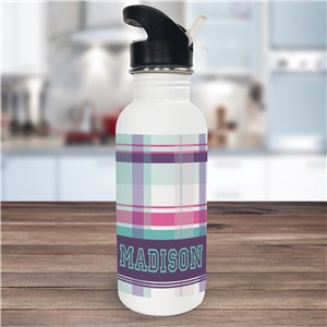 Personalized Purple Plaid Water Bottle U780220