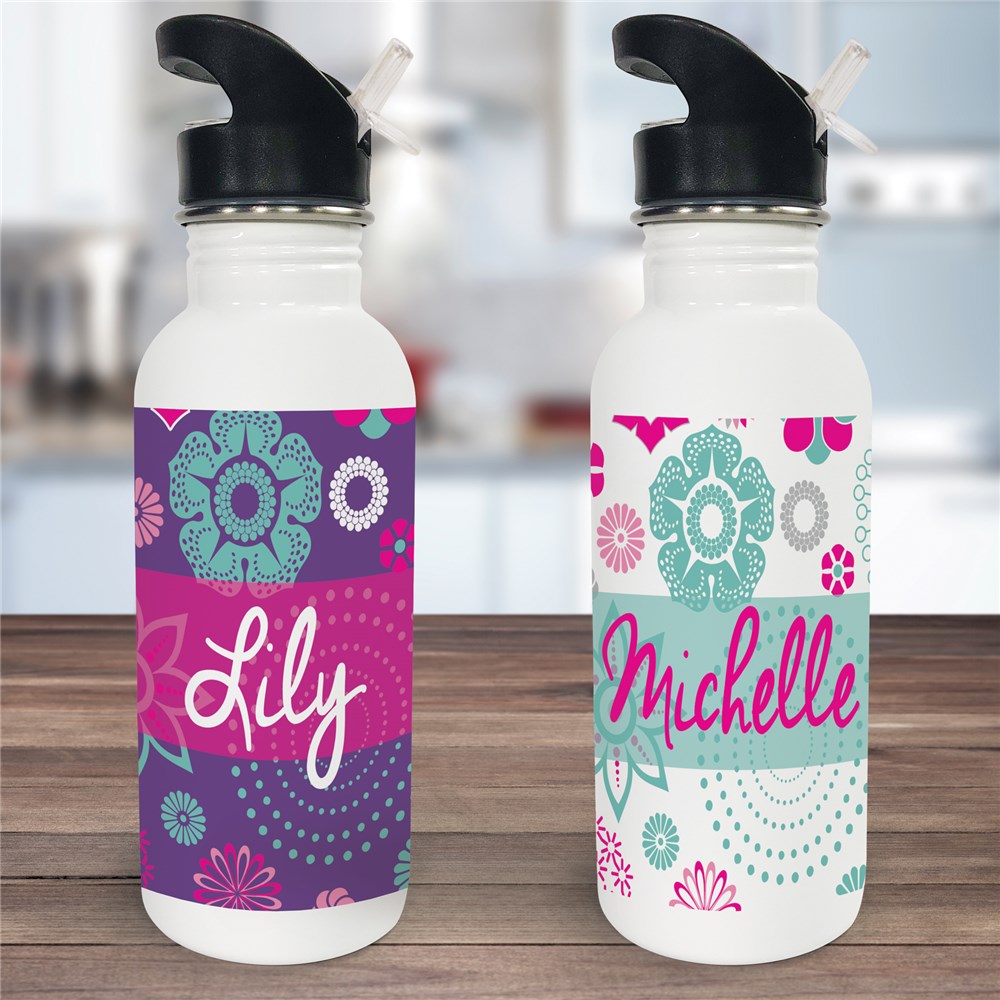 Personalized Floral Water Bottle U780420