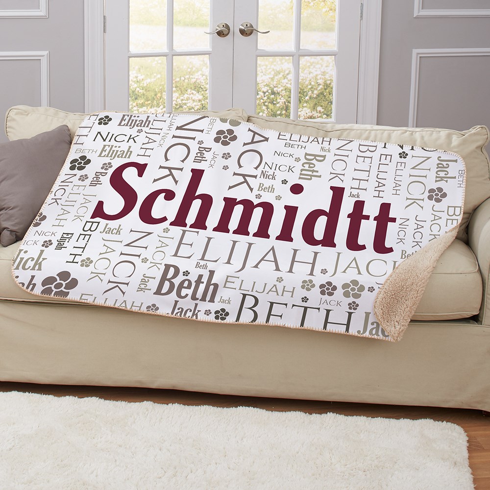 Personalized Family Word-Art Sherpa | House Warming Gifts