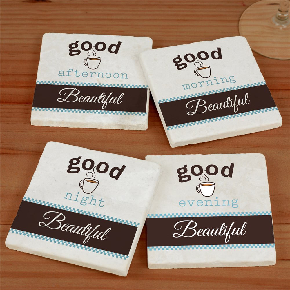 Personalized Good Morning Marble Coasters | New Home Gifts