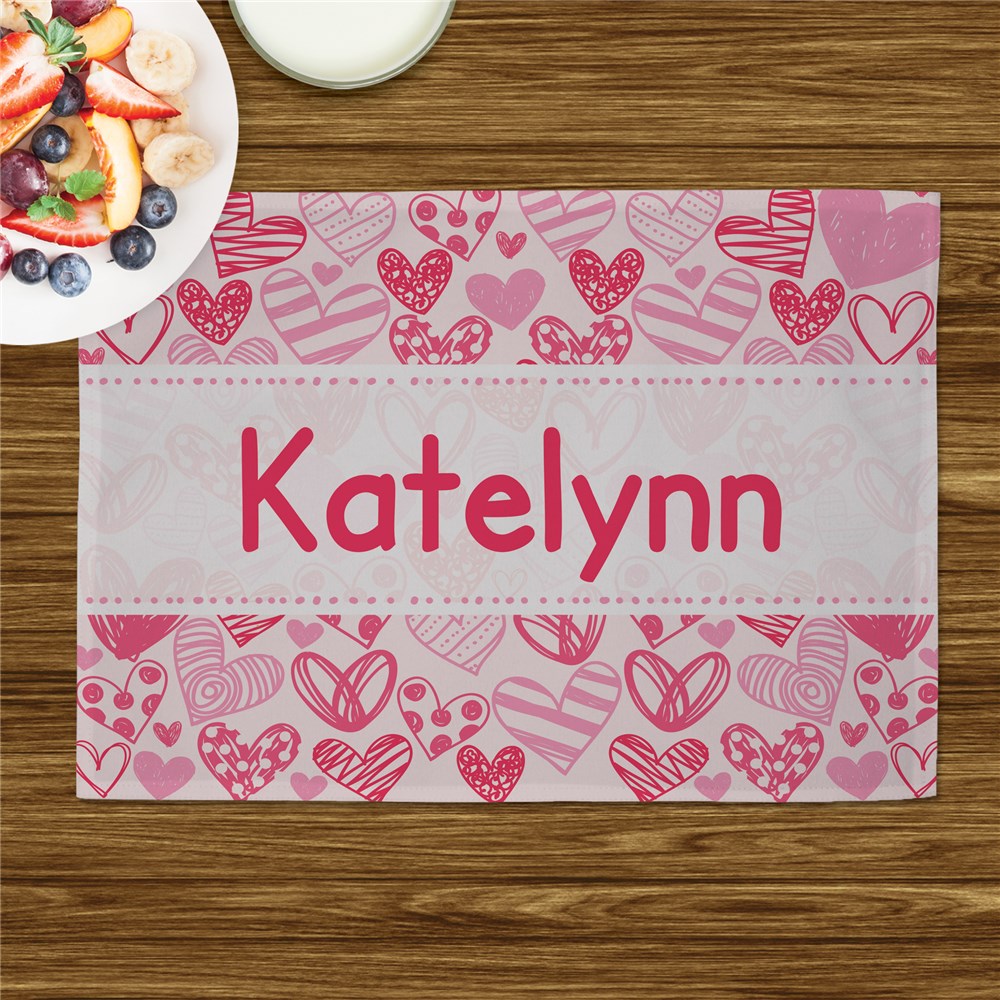 Personalized Pink Hearts Kids Placemat GiftsForYouNow