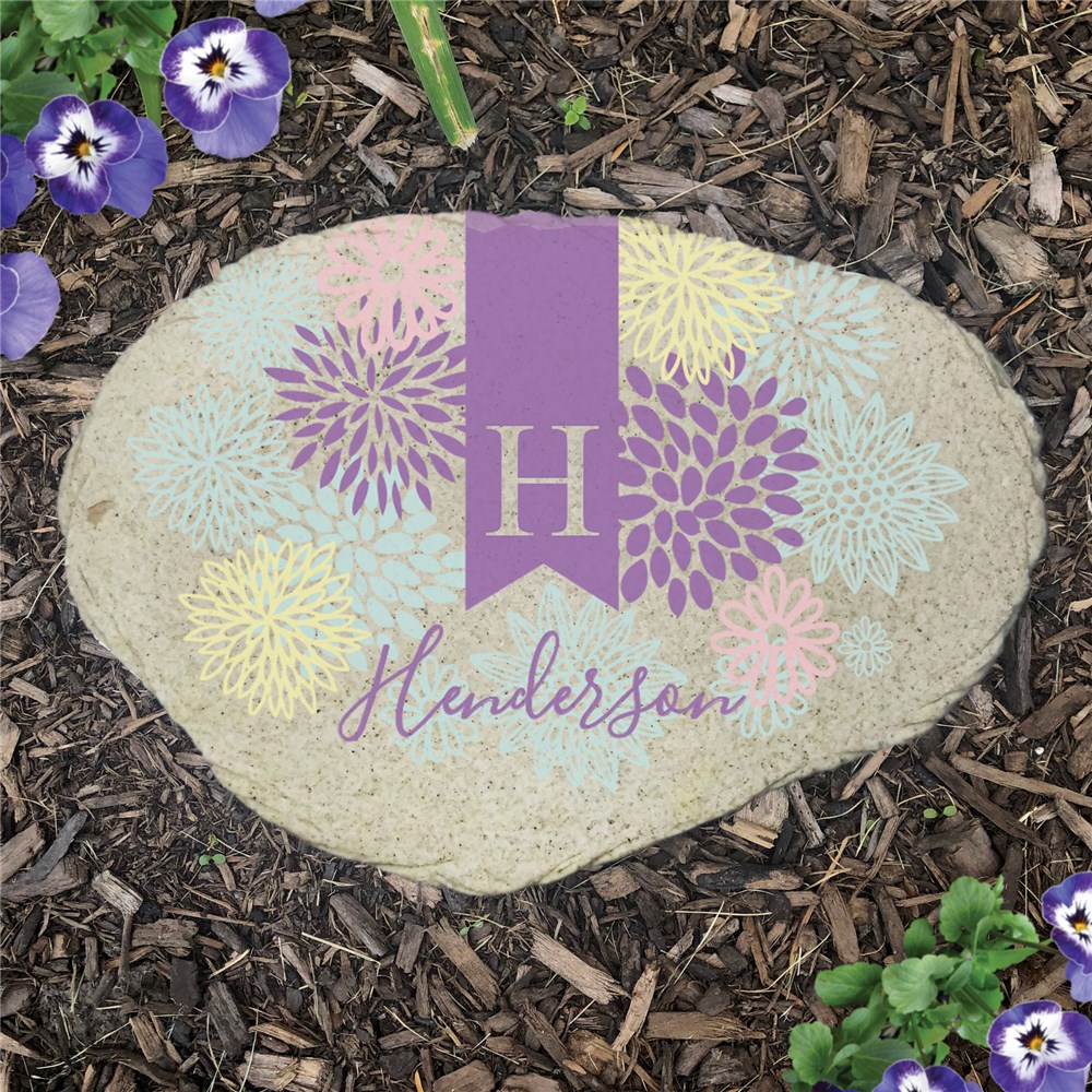 Personalized Abstract Floral Flat Garden Stone