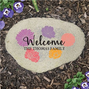 Personalized Welcome Floral Flat Garden Stone 