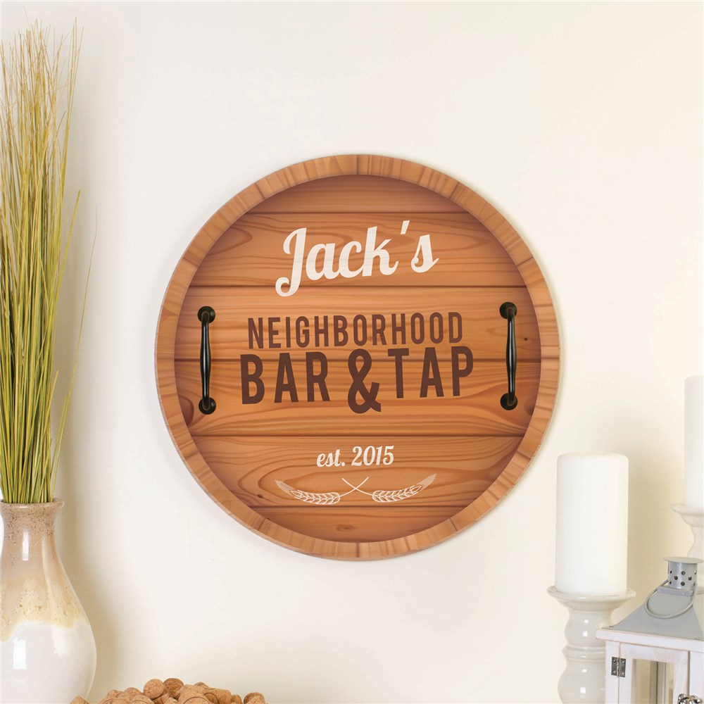 Personalized Neighborhood Bar and Tap Round Tray 
