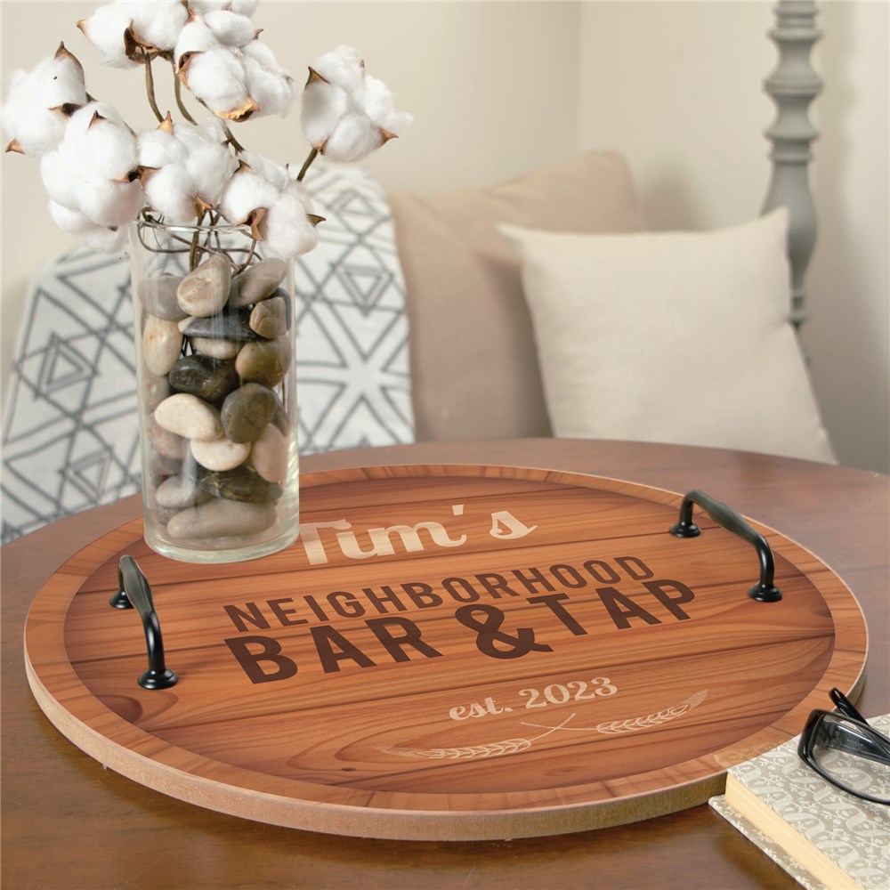 Personalized Neighborhood Bar and Tap Round Tray 