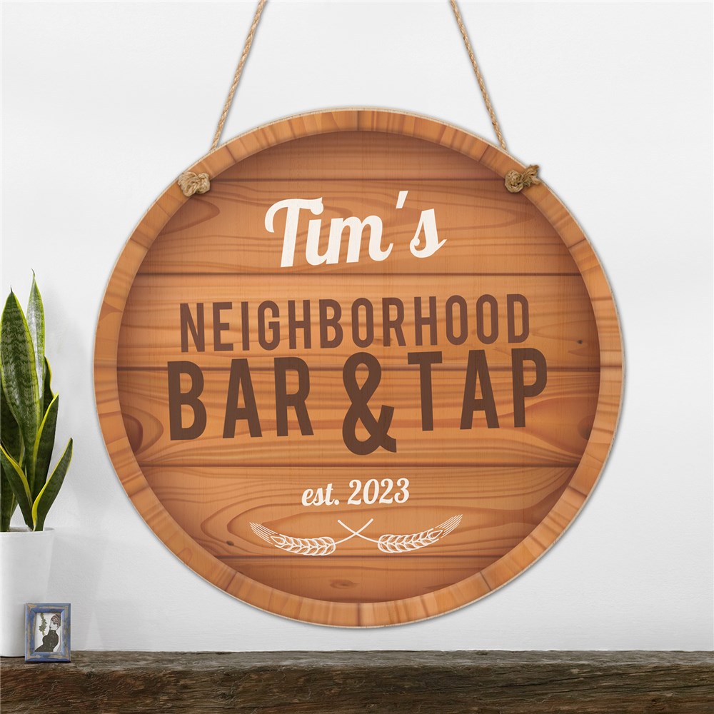 Personalized Neighborhood Bar and Tap Hanging Wall Sign 