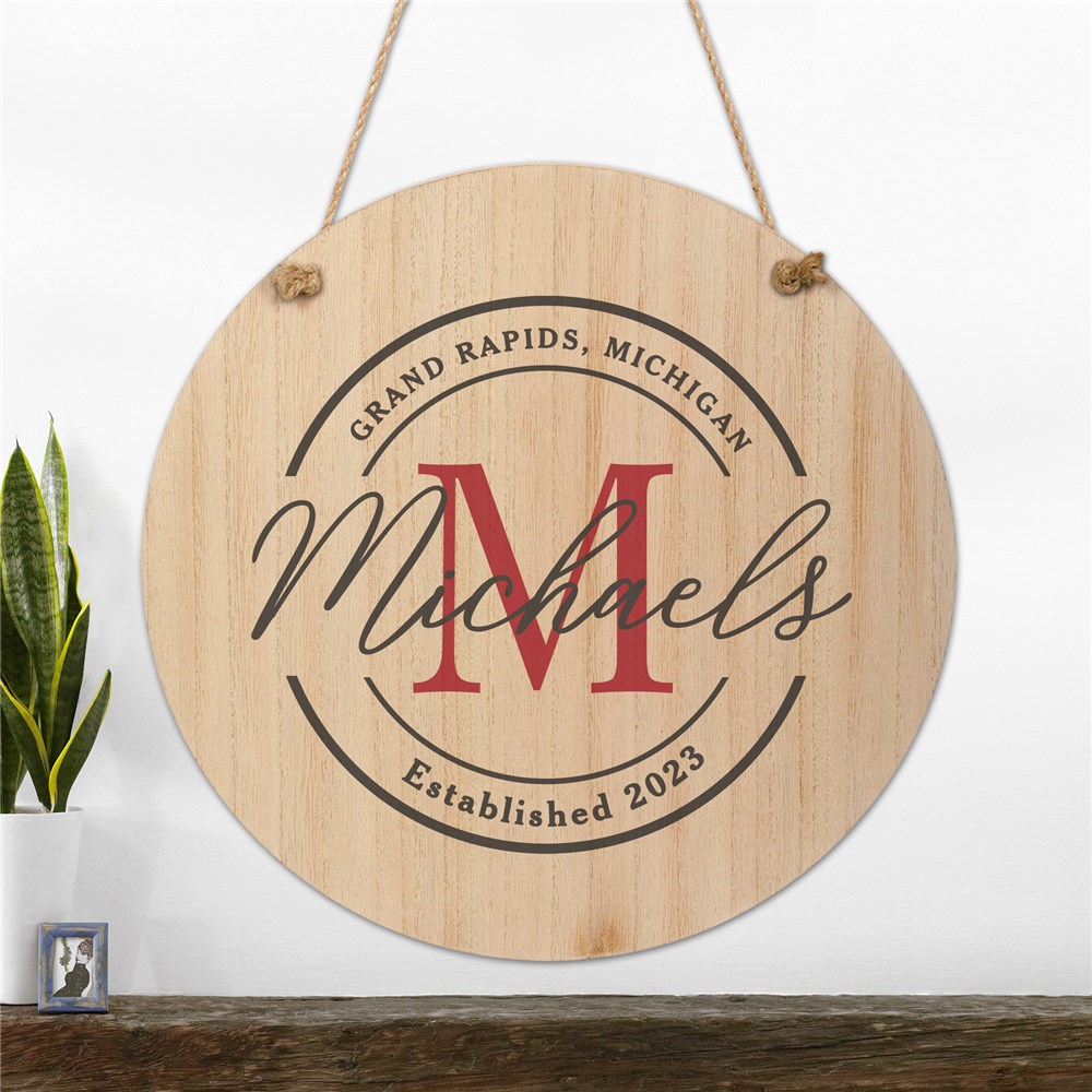 Hanging Wall Sign Personalized with City, State And Family Name